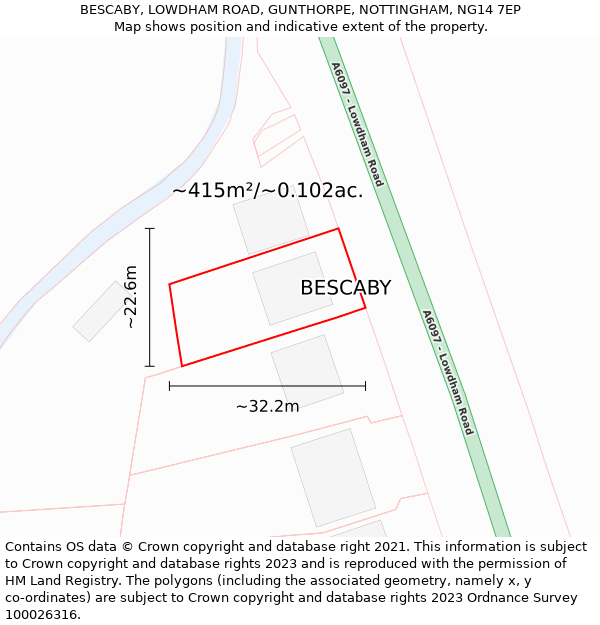 BESCABY, LOWDHAM ROAD, GUNTHORPE, NOTTINGHAM, NG14 7EP: Plot and title map