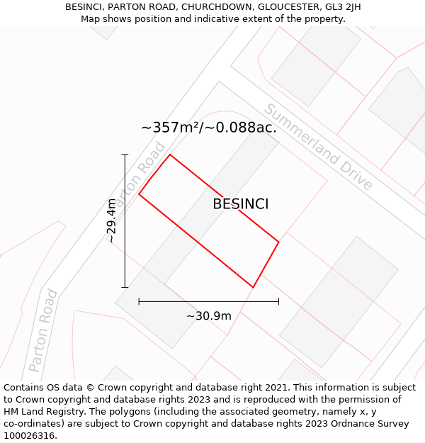 BESINCI, PARTON ROAD, CHURCHDOWN, GLOUCESTER, GL3 2JH: Plot and title map