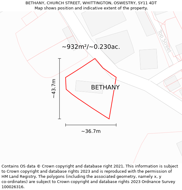 BETHANY, CHURCH STREET, WHITTINGTON, OSWESTRY, SY11 4DT: Plot and title map