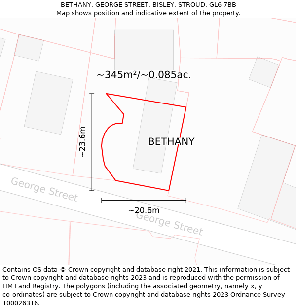 BETHANY, GEORGE STREET, BISLEY, STROUD, GL6 7BB: Plot and title map