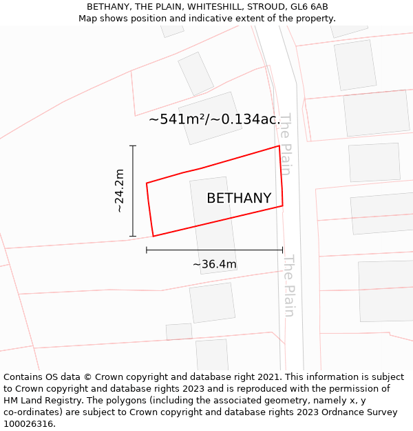 BETHANY, THE PLAIN, WHITESHILL, STROUD, GL6 6AB: Plot and title map