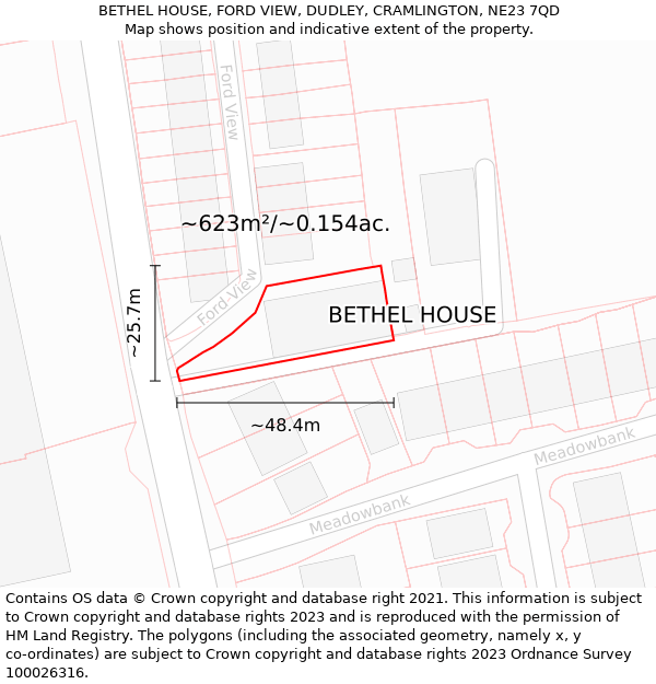 BETHEL HOUSE, FORD VIEW, DUDLEY, CRAMLINGTON, NE23 7QD: Plot and title map