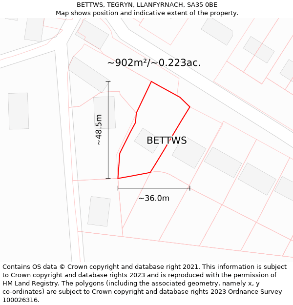 BETTWS, TEGRYN, LLANFYRNACH, SA35 0BE: Plot and title map