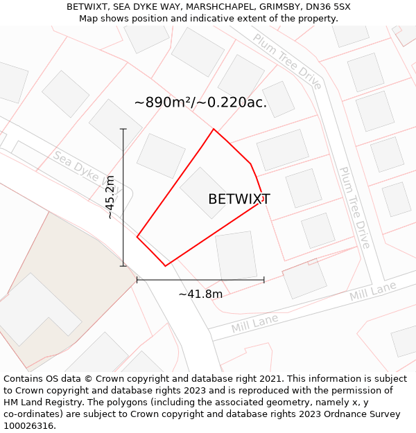 BETWIXT, SEA DYKE WAY, MARSHCHAPEL, GRIMSBY, DN36 5SX: Plot and title map