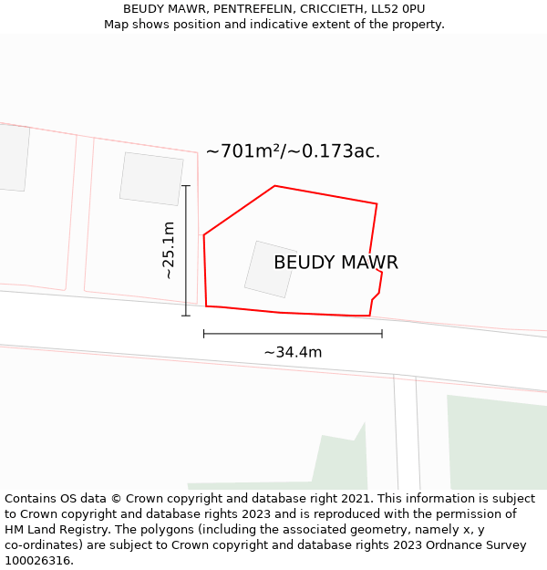 BEUDY MAWR, PENTREFELIN, CRICCIETH, LL52 0PU: Plot and title map