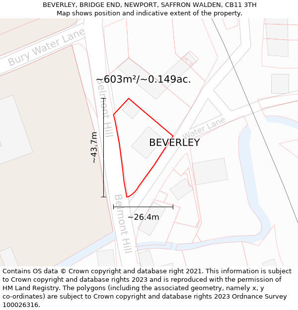 BEVERLEY, BRIDGE END, NEWPORT, SAFFRON WALDEN, CB11 3TH: Plot and title map