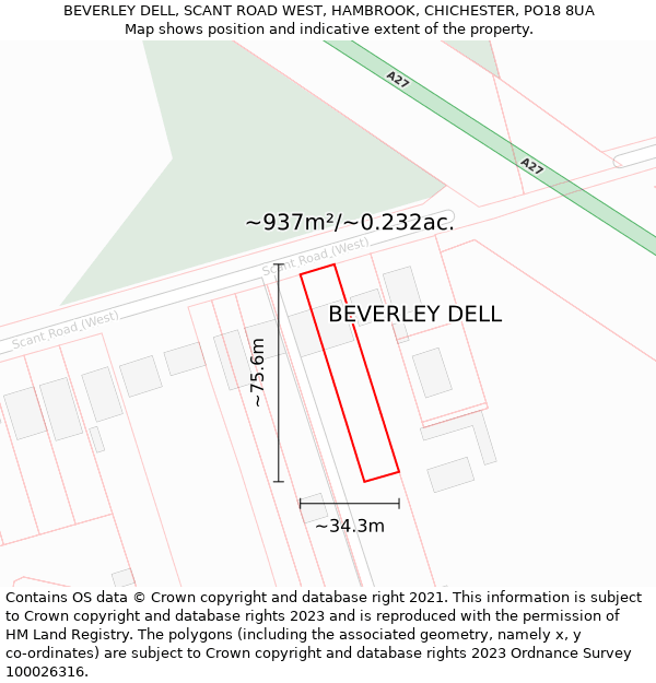 BEVERLEY DELL, SCANT ROAD WEST, HAMBROOK, CHICHESTER, PO18 8UA: Plot and title map