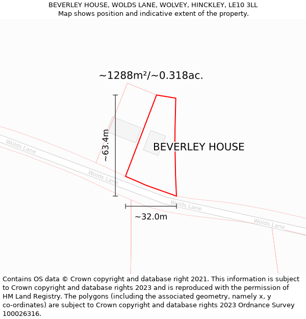 BEVERLEY HOUSE, WOLDS LANE, WOLVEY, HINCKLEY, LE10 3LL: Plot and title map