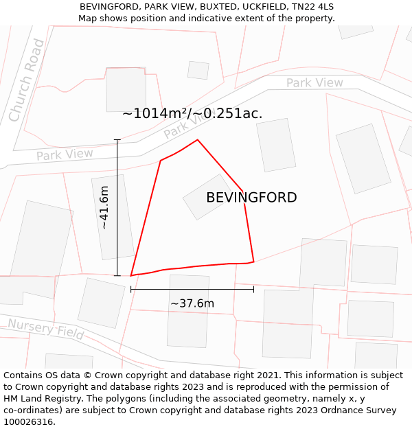 BEVINGFORD, PARK VIEW, BUXTED, UCKFIELD, TN22 4LS: Plot and title map