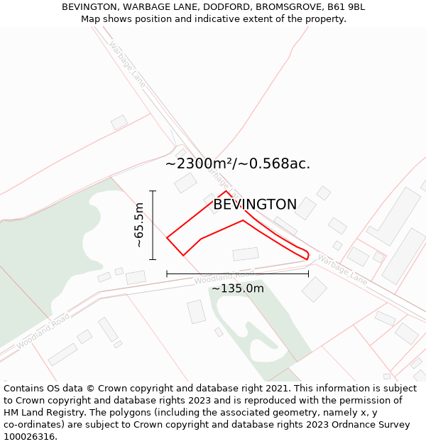 BEVINGTON, WARBAGE LANE, DODFORD, BROMSGROVE, B61 9BL: Plot and title map