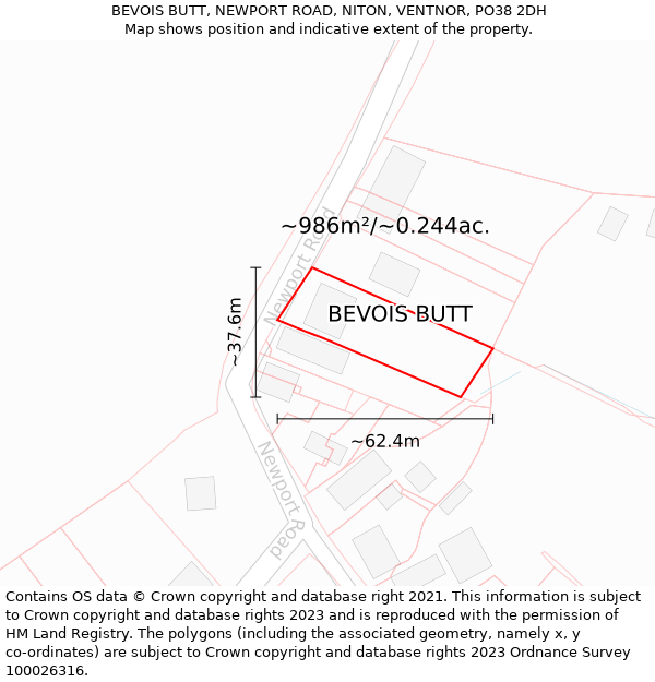 BEVOIS BUTT, NEWPORT ROAD, NITON, VENTNOR, PO38 2DH: Plot and title map