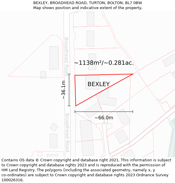 BEXLEY, BROADHEAD ROAD, TURTON, BOLTON, BL7 0BW: Plot and title map