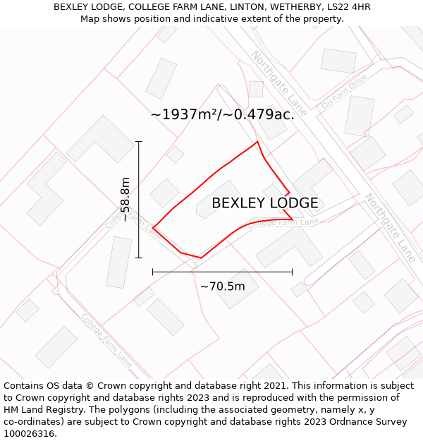 BEXLEY LODGE, COLLEGE FARM LANE, LINTON, WETHERBY, LS22 4HR: Plot and title map