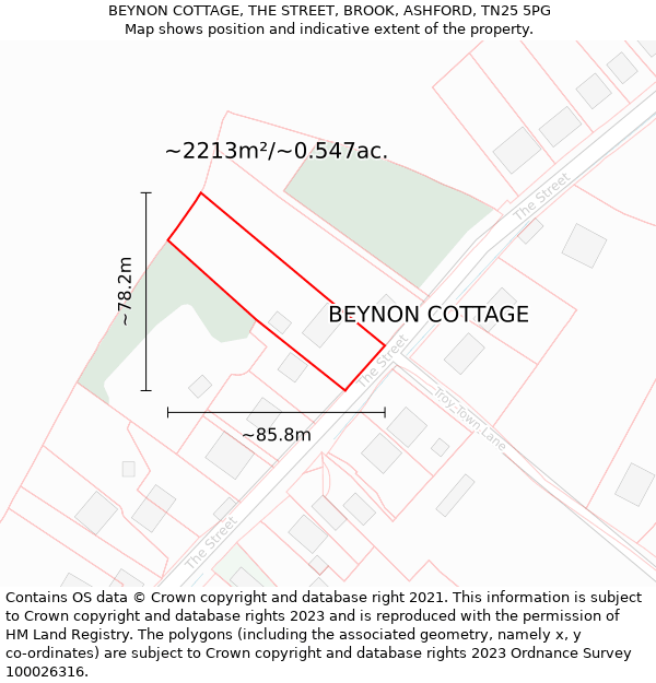 BEYNON COTTAGE, THE STREET, BROOK, ASHFORD, TN25 5PG: Plot and title map