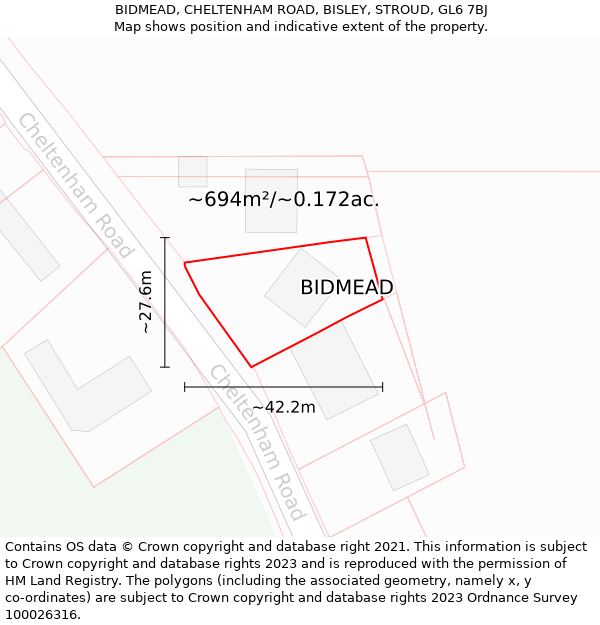 BIDMEAD, CHELTENHAM ROAD, BISLEY, STROUD, GL6 7BJ: Plot and title map