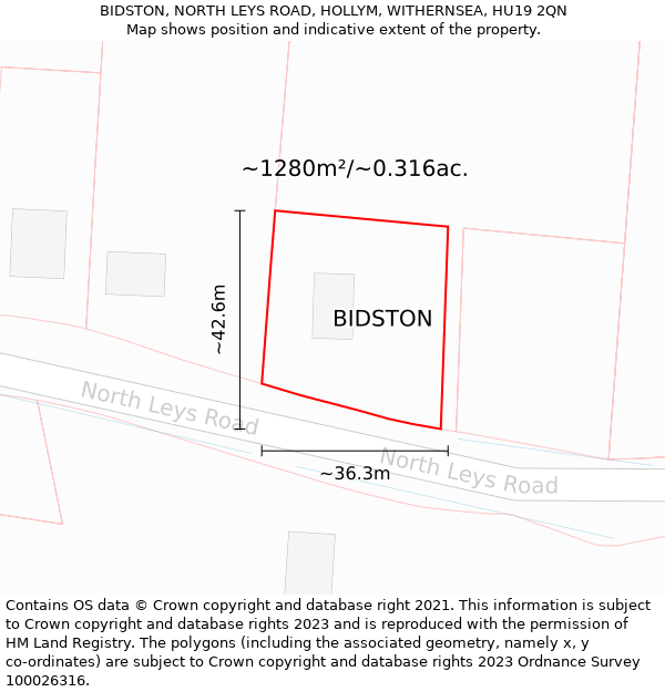 BIDSTON, NORTH LEYS ROAD, HOLLYM, WITHERNSEA, HU19 2QN: Plot and title map