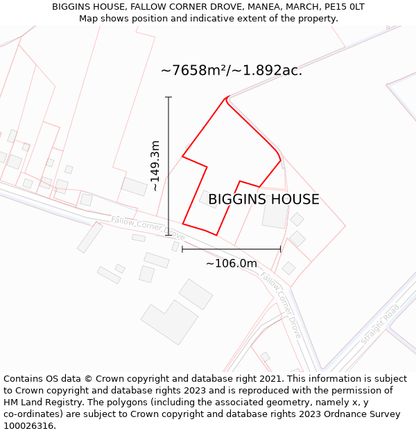 BIGGINS HOUSE, FALLOW CORNER DROVE, MANEA, MARCH, PE15 0LT: Plot and title map