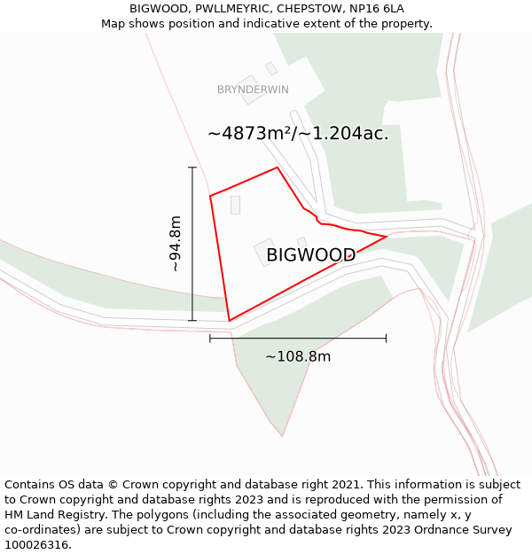 BIGWOOD, PWLLMEYRIC, CHEPSTOW, NP16 6LA: Plot and title map
