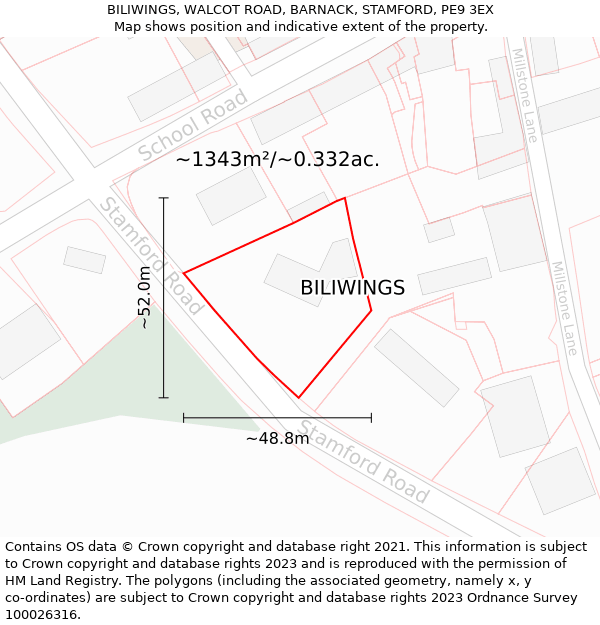 BILIWINGS, WALCOT ROAD, BARNACK, STAMFORD, PE9 3EX: Plot and title map