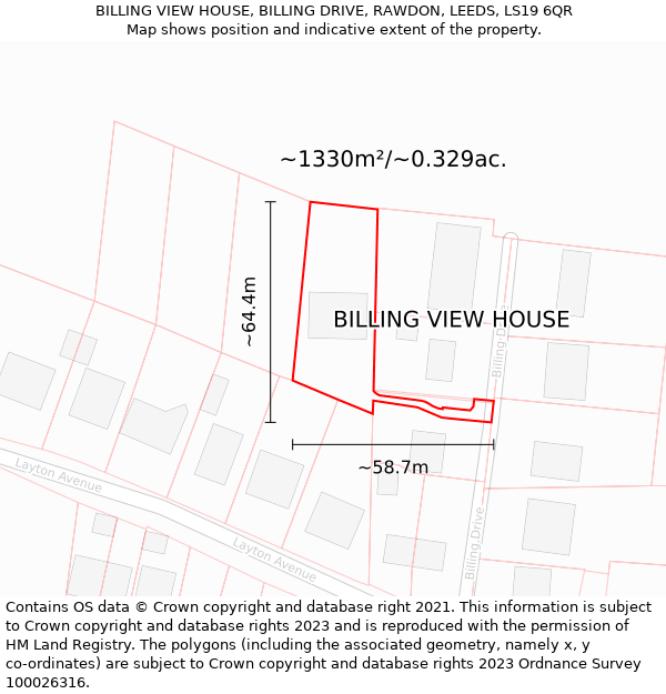 BILLING VIEW HOUSE, BILLING DRIVE, RAWDON, LEEDS, LS19 6QR: Plot and title map