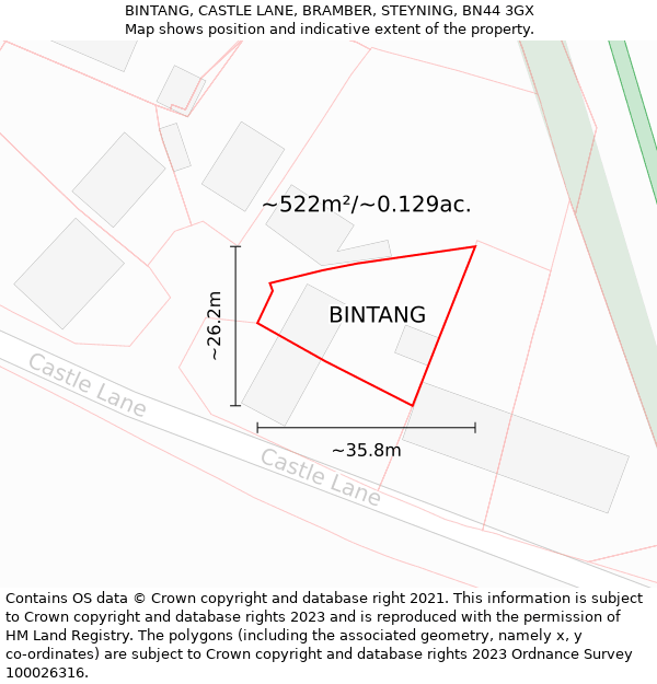 BINTANG, CASTLE LANE, BRAMBER, STEYNING, BN44 3GX: Plot and title map