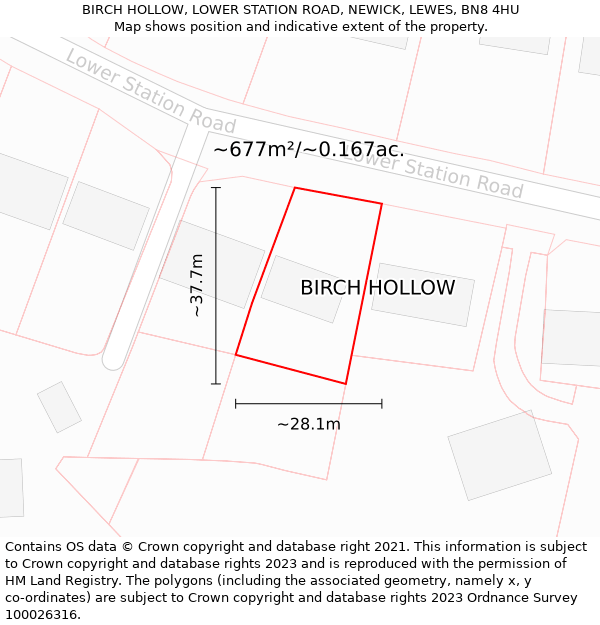 BIRCH HOLLOW, LOWER STATION ROAD, NEWICK, LEWES, BN8 4HU: Plot and title map