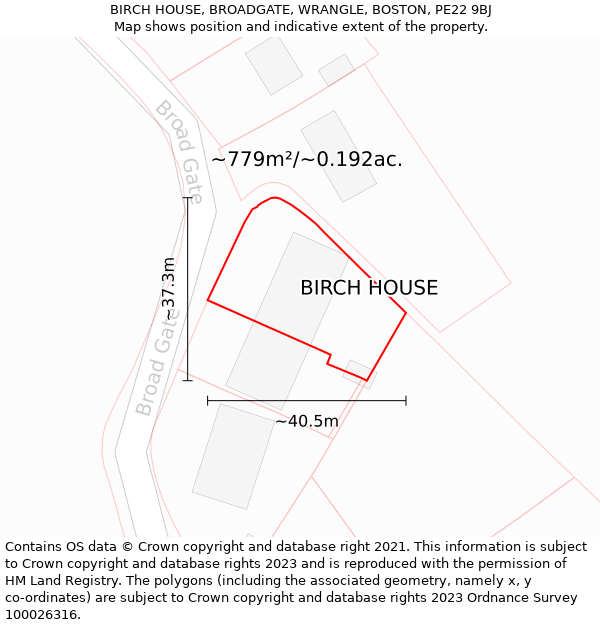 BIRCH HOUSE, BROADGATE, WRANGLE, BOSTON, PE22 9BJ: Plot and title map