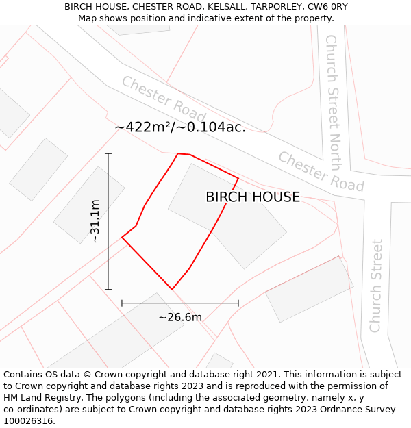 BIRCH HOUSE, CHESTER ROAD, KELSALL, TARPORLEY, CW6 0RY: Plot and title map