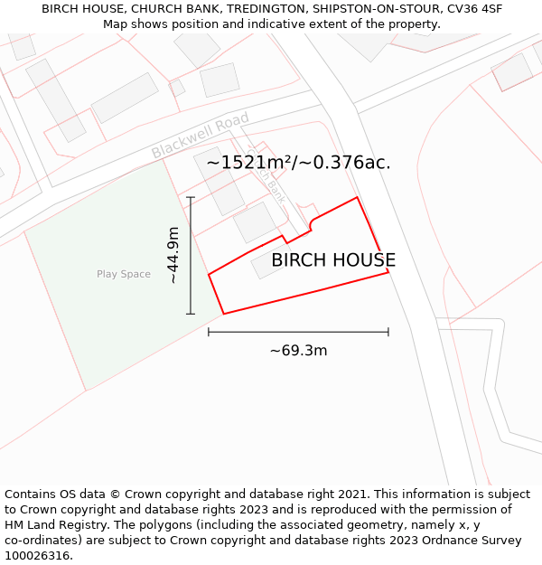 BIRCH HOUSE, CHURCH BANK, TREDINGTON, SHIPSTON-ON-STOUR, CV36 4SF: Plot and title map