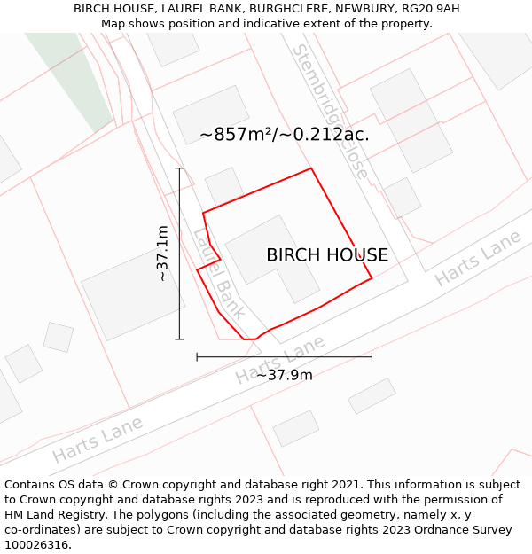 BIRCH HOUSE, LAUREL BANK, BURGHCLERE, NEWBURY, RG20 9AH: Plot and title map