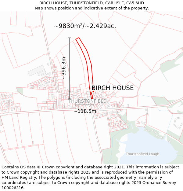 BIRCH HOUSE, THURSTONFIELD, CARLISLE, CA5 6HD: Plot and title map