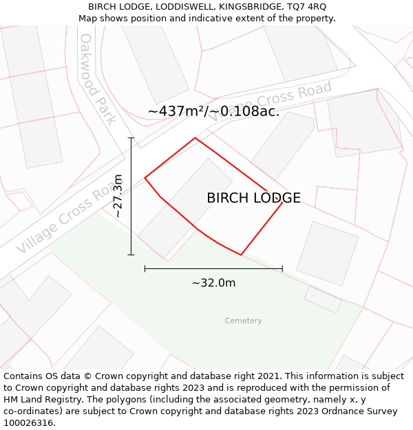 BIRCH LODGE, LODDISWELL, KINGSBRIDGE, TQ7 4RQ: Plot and title map