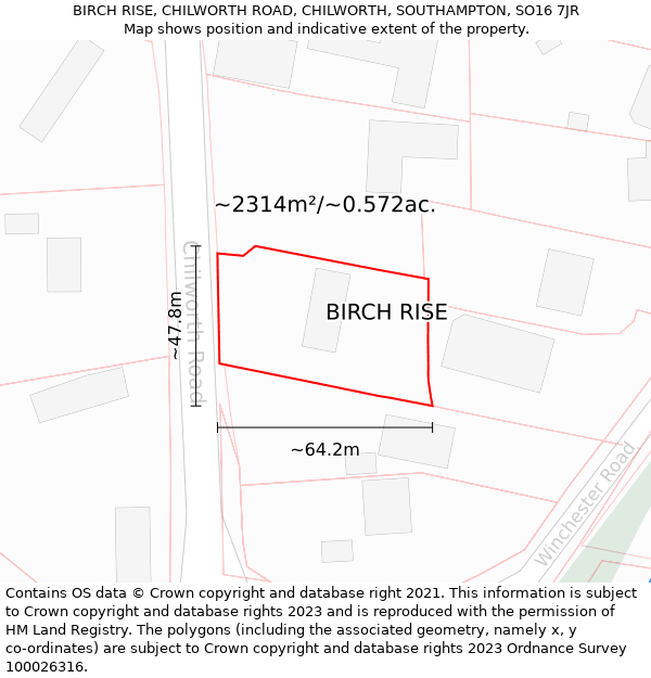 BIRCH RISE, CHILWORTH ROAD, CHILWORTH, SOUTHAMPTON, SO16 7JR: Plot and title map