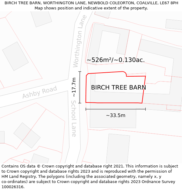 BIRCH TREE BARN, WORTHINGTON LANE, NEWBOLD COLEORTON, COALVILLE, LE67 8PH: Plot and title map