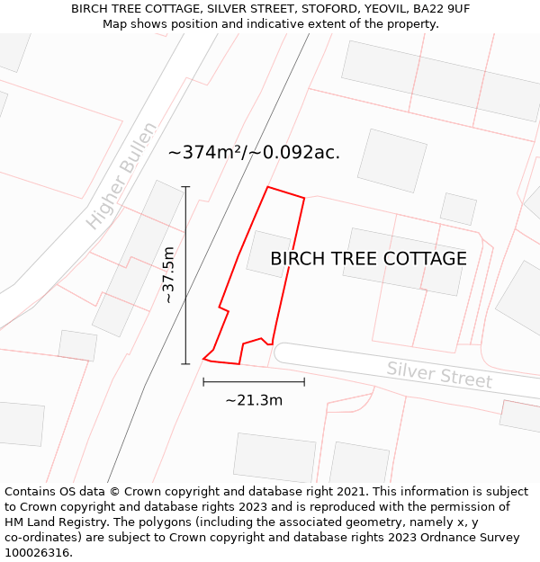 BIRCH TREE COTTAGE, SILVER STREET, STOFORD, YEOVIL, BA22 9UF: Plot and title map