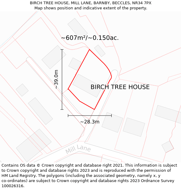 BIRCH TREE HOUSE, MILL LANE, BARNBY, BECCLES, NR34 7PX: Plot and title map