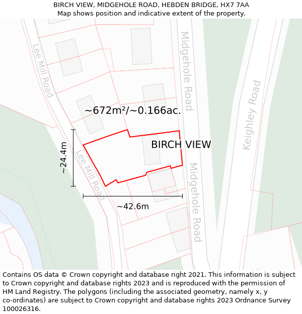 BIRCH VIEW, MIDGEHOLE ROAD, HEBDEN BRIDGE, HX7 7AA: Plot and title map