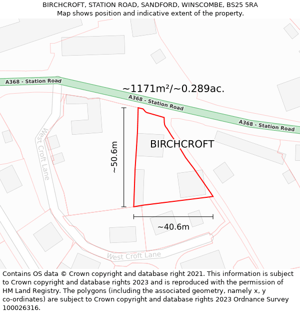 BIRCHCROFT, STATION ROAD, SANDFORD, WINSCOMBE, BS25 5RA: Plot and title map