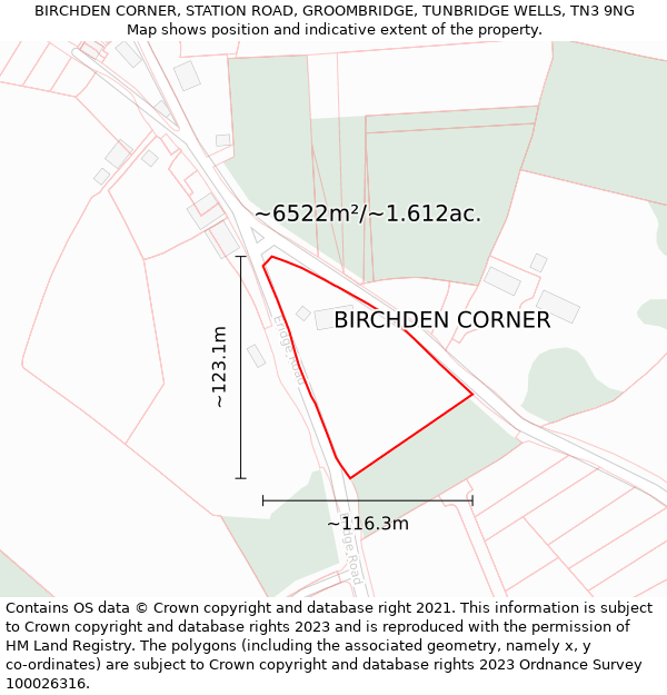 BIRCHDEN CORNER, STATION ROAD, GROOMBRIDGE, TUNBRIDGE WELLS, TN3 9NG: Plot and title map