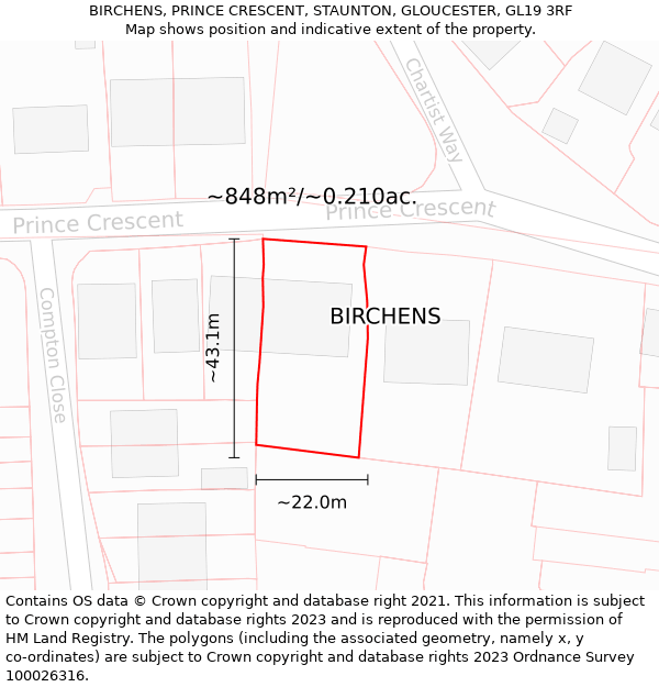 BIRCHENS, PRINCE CRESCENT, STAUNTON, GLOUCESTER, GL19 3RF: Plot and title map