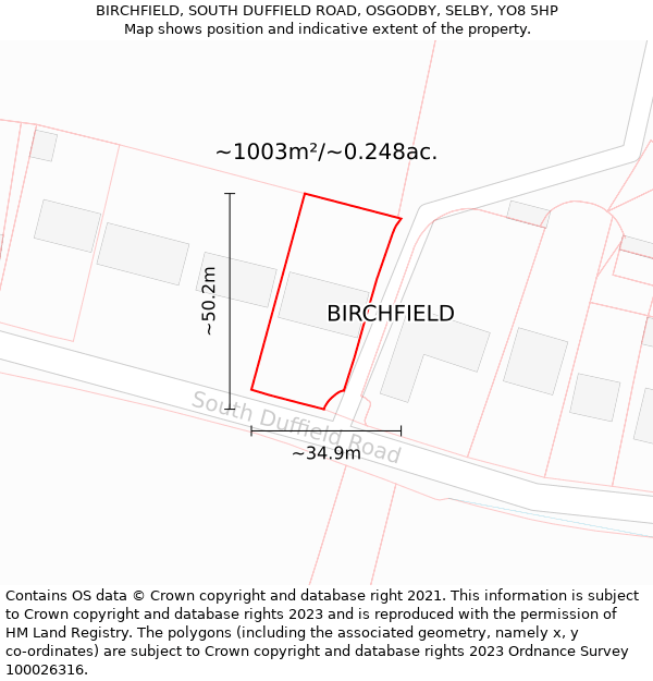 BIRCHFIELD, SOUTH DUFFIELD ROAD, OSGODBY, SELBY, YO8 5HP: Plot and title map