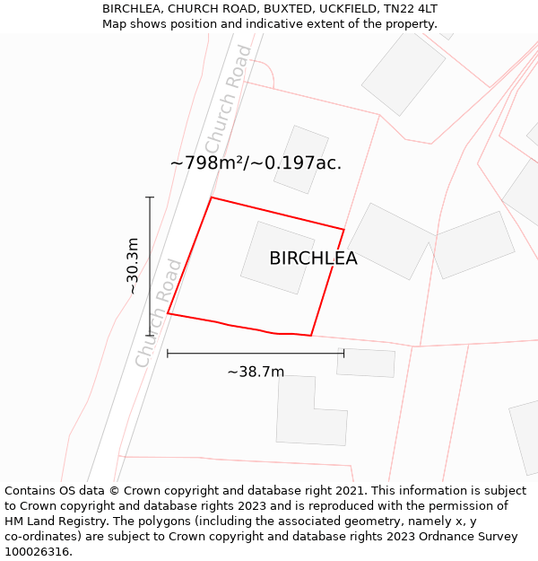 BIRCHLEA, CHURCH ROAD, BUXTED, UCKFIELD, TN22 4LT: Plot and title map