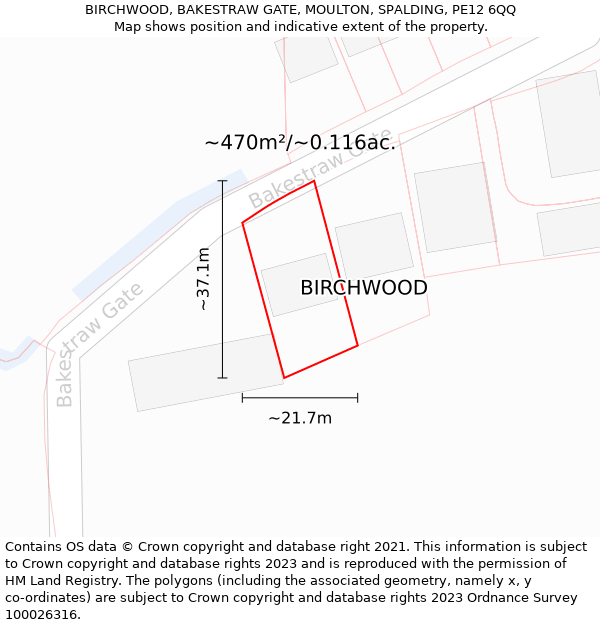 BIRCHWOOD, BAKESTRAW GATE, MOULTON, SPALDING, PE12 6QQ: Plot and title map