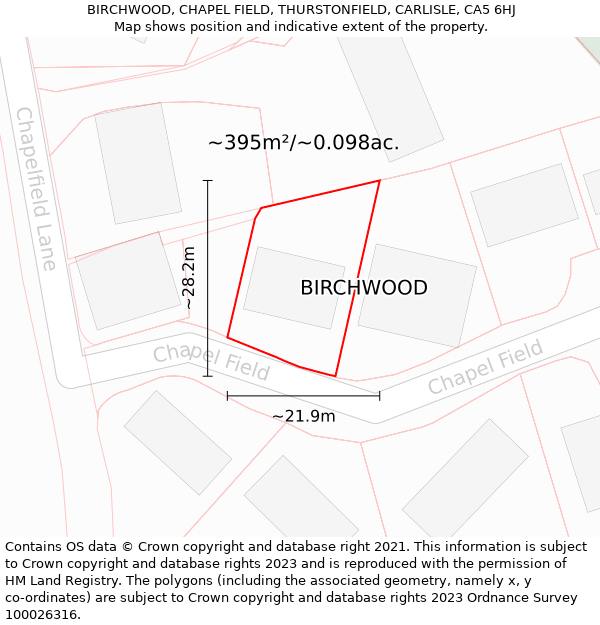 BIRCHWOOD, CHAPEL FIELD, THURSTONFIELD, CARLISLE, CA5 6HJ: Plot and title map