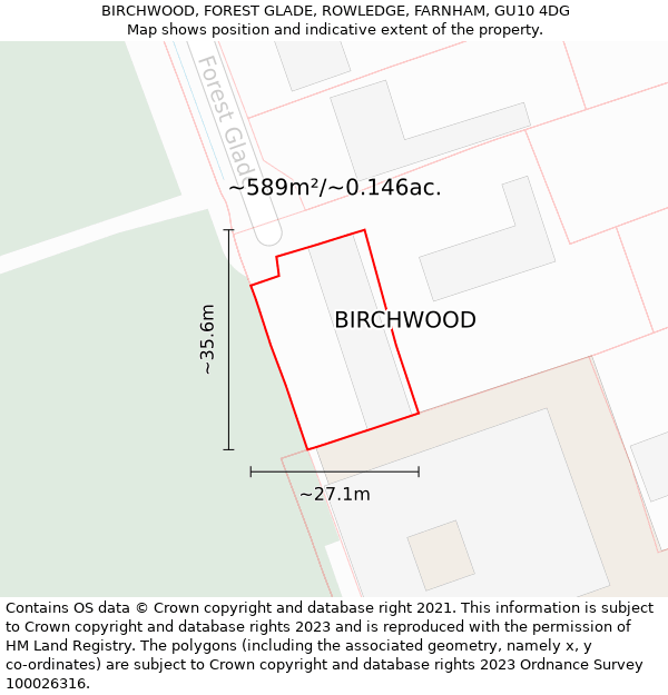 BIRCHWOOD, FOREST GLADE, ROWLEDGE, FARNHAM, GU10 4DG: Plot and title map