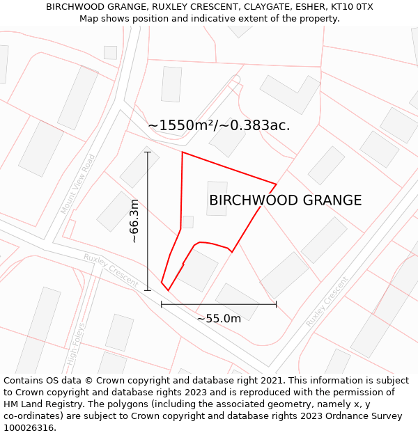 BIRCHWOOD GRANGE, RUXLEY CRESCENT, CLAYGATE, ESHER, KT10 0TX: Plot and title map
