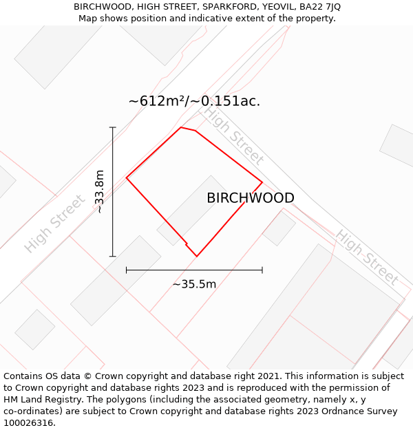 BIRCHWOOD, HIGH STREET, SPARKFORD, YEOVIL, BA22 7JQ: Plot and title map