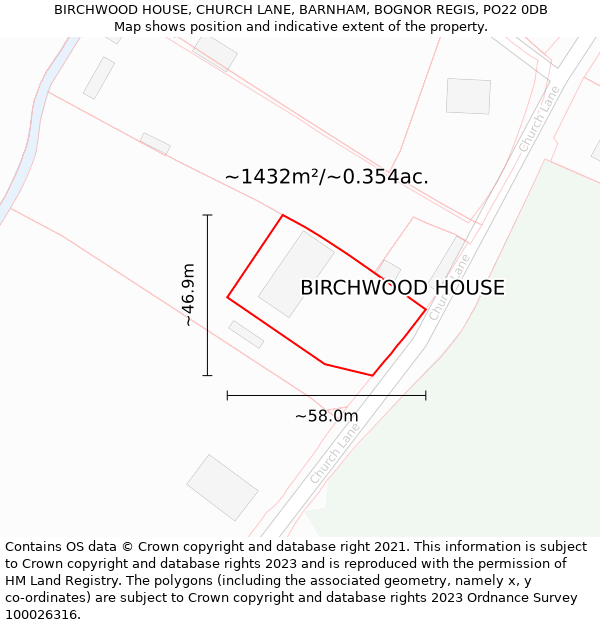 BIRCHWOOD HOUSE, CHURCH LANE, BARNHAM, BOGNOR REGIS, PO22 0DB: Plot and title map