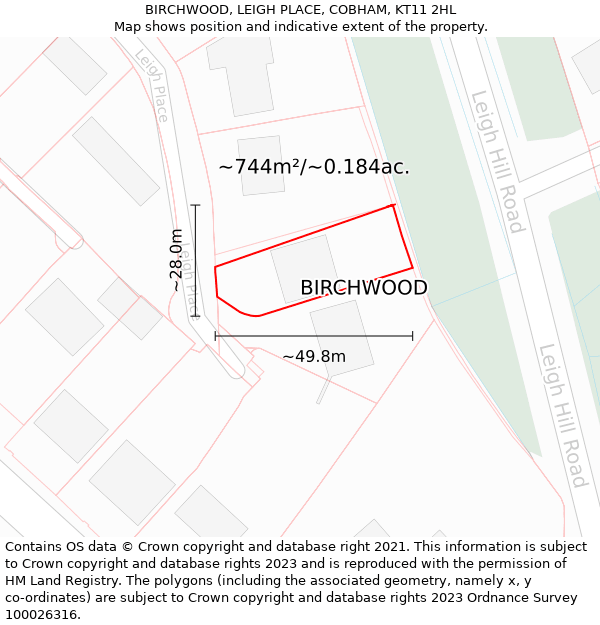 BIRCHWOOD, LEIGH PLACE, COBHAM, KT11 2HL: Plot and title map
