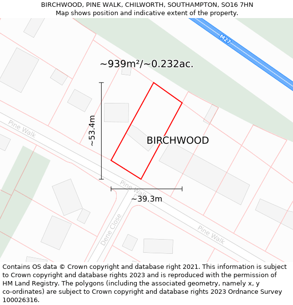 BIRCHWOOD, PINE WALK, CHILWORTH, SOUTHAMPTON, SO16 7HN: Plot and title map